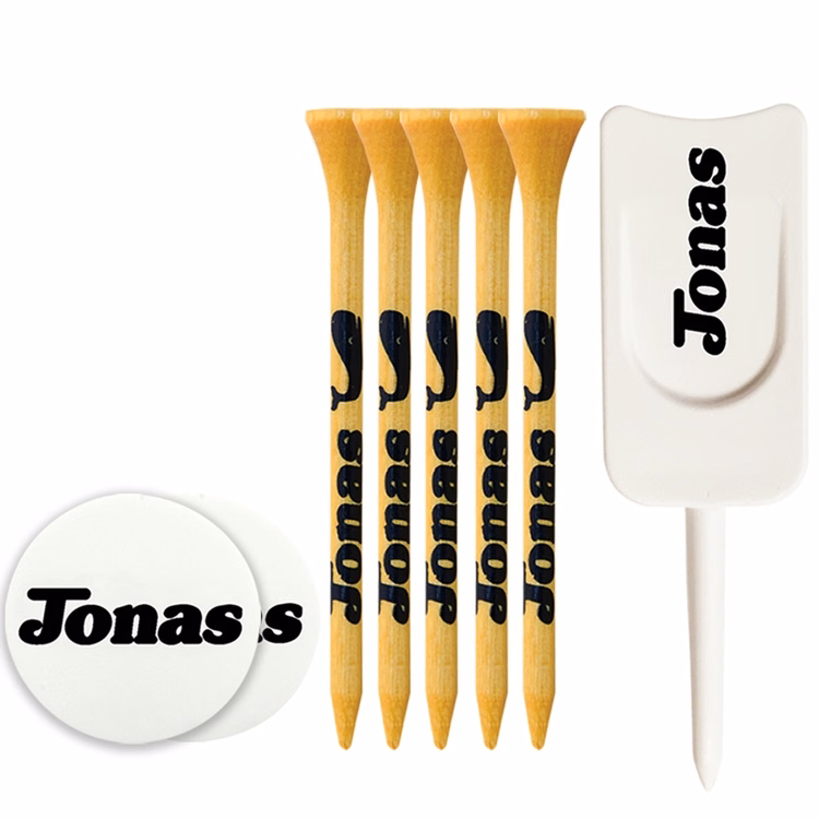 5 Bamboo Tees 3 1/4", 2 Ball Markers, Single Prong Plastic Divot Tool