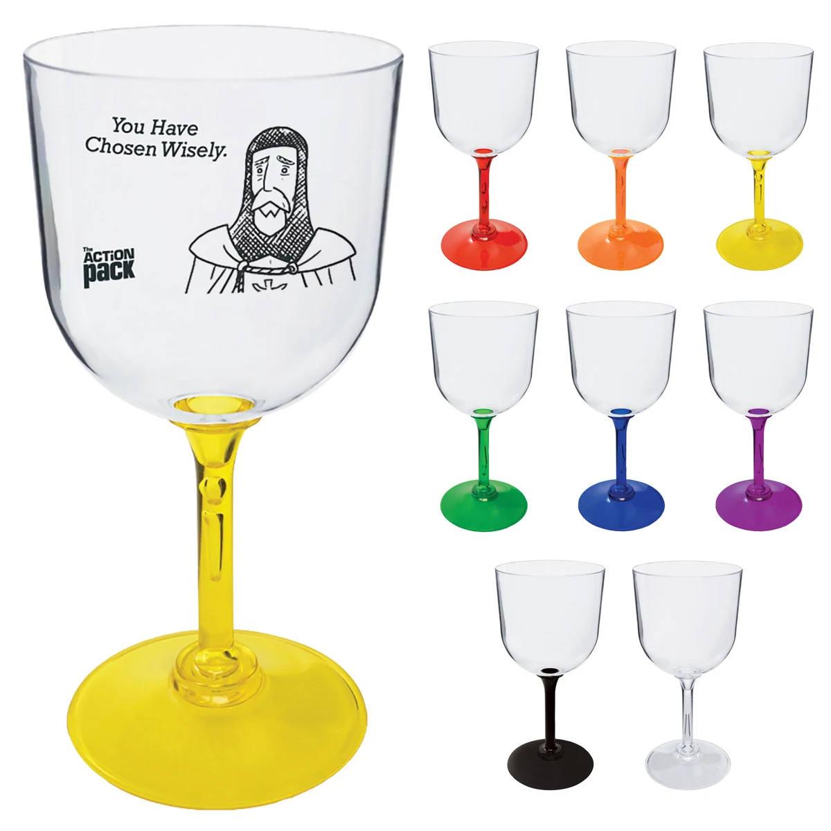 14oz Standard Stem Plastic Wine Goblet with Your Choice of Stem Color 1