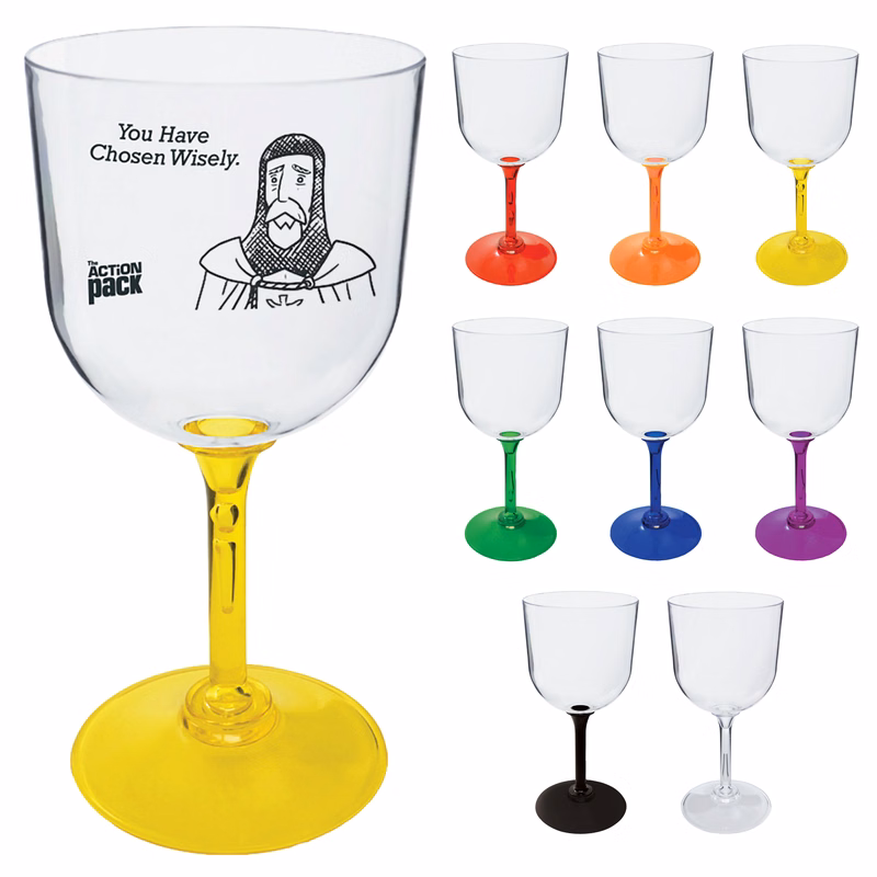 14oz Standard Stem Plastic Wine Goblet with Your Choice of Stem Color
