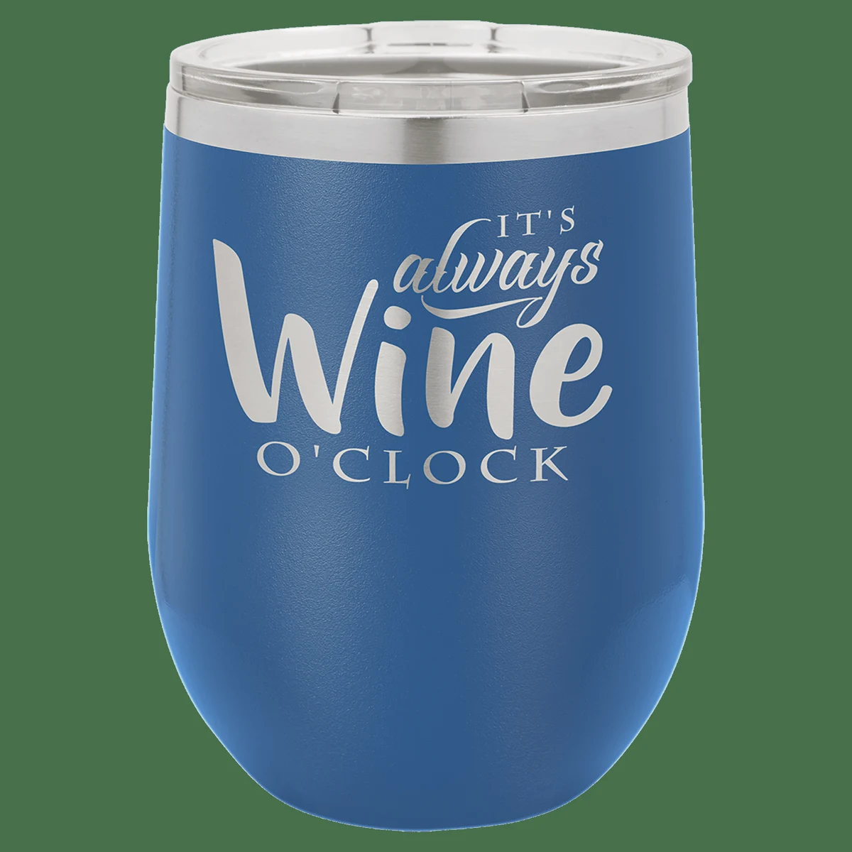12 oz. Royal Blue Laser Engraved Polar Camel Stemless Wine Tumbler w/Clear Lid 1