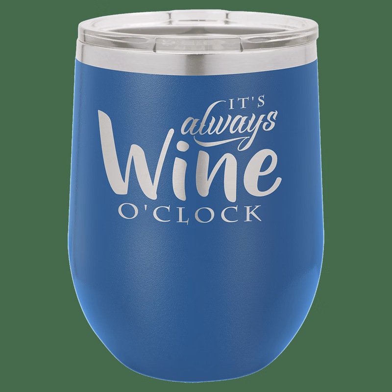 12 oz. Royal Blue Laser Engraved Polar Camel Stemless Wine Tumbler w/Clear Lid