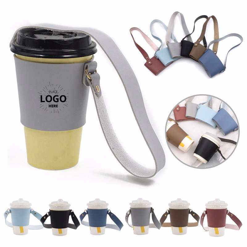 Reusable PU Leather Cup Sleeve Handle Coffee Carrier