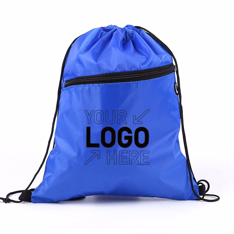Drawstring Backpack with Front Zipper Pocket Made of 210D polyester material