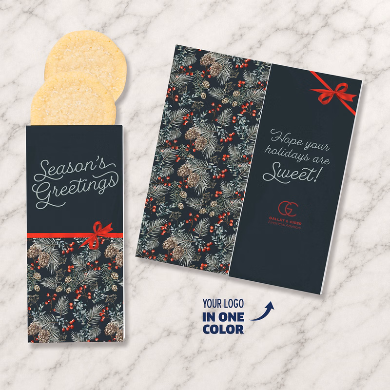 One Color Foil-Stamped Stock Pine Boughs & Berries Sweeter Cards with Sugar Cookies