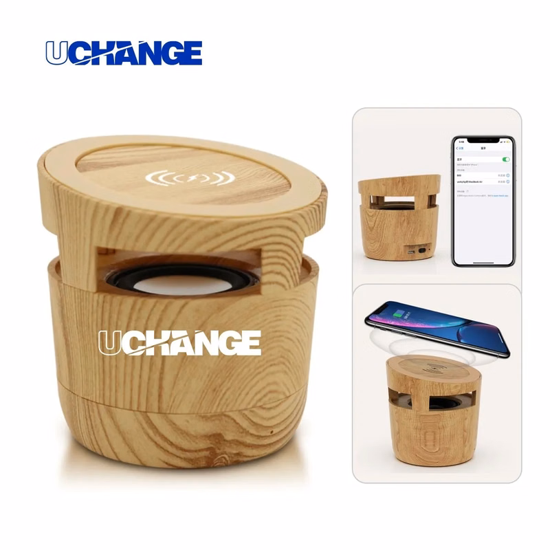 2 In 1 Wood Grain Wireless Charger With Bluetooth Speaker