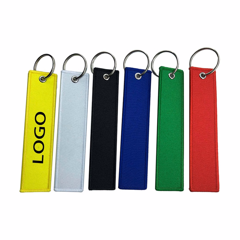 MOQ 100 Embroidery Woven Strip Keychain
