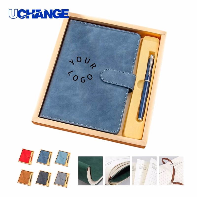 PU Leather A5 Notebook with Magnetic Buckle Gift Set with Metal Pen