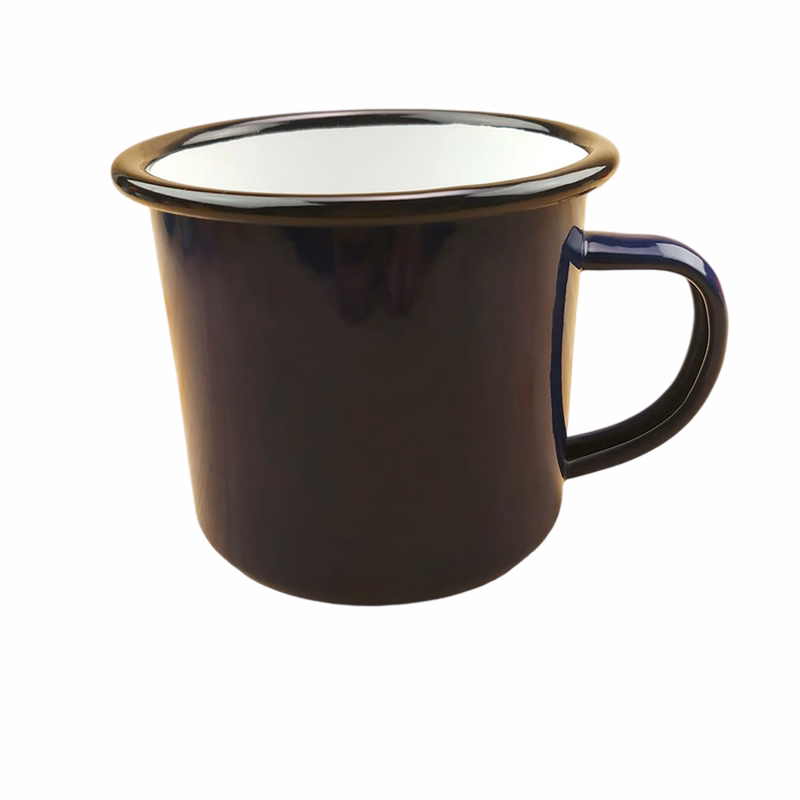 Enamel Metal Camper Mug 12oz Retro Style With Blue Rim
