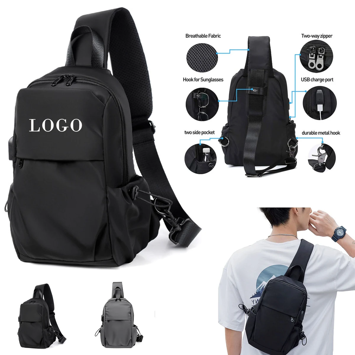 Crossbody Travel Backpack with USB Port 1
