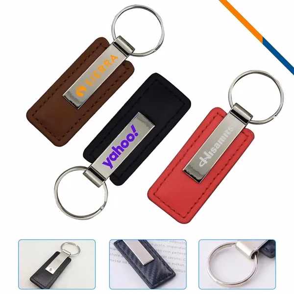 Custom PU Leather Key Tag with Glossy Panel — Sleek Professional Keychain