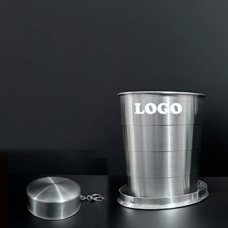 250ML Travel 304 Stainless Steel Collapsible Cup w/ Metal Keychain 1