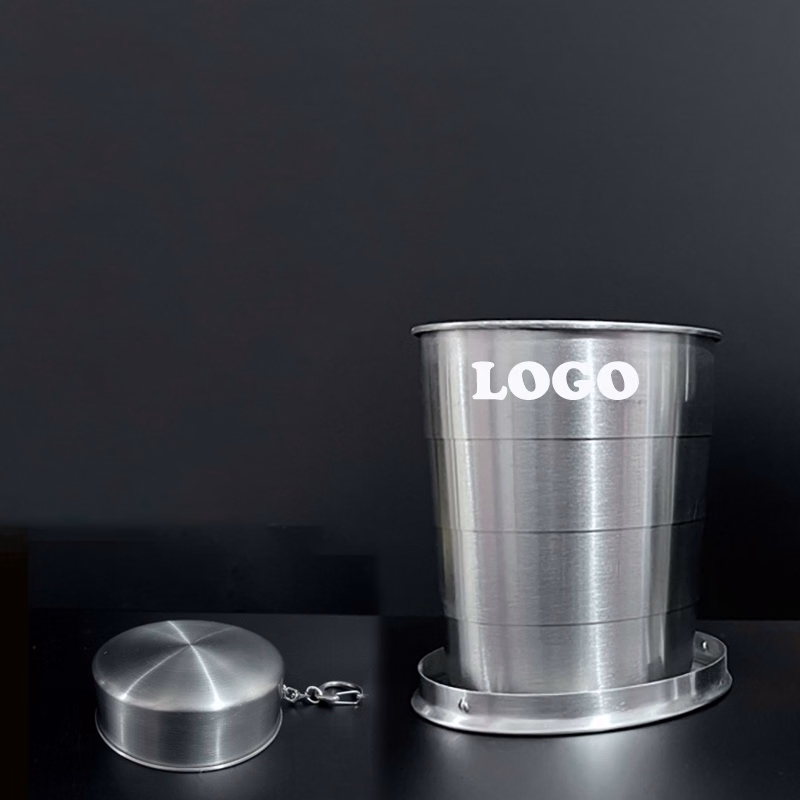 250ML Travel 304 Stainless Steel Collapsible Cup w/ Metal Keychain