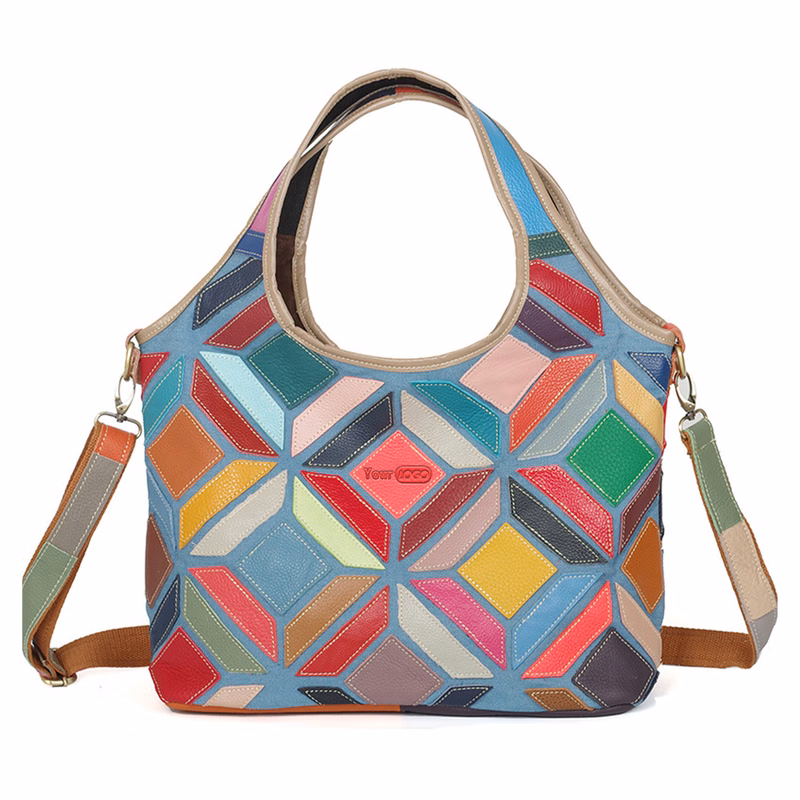 Genuine Leather Colourful hand-paneled shoulder tote