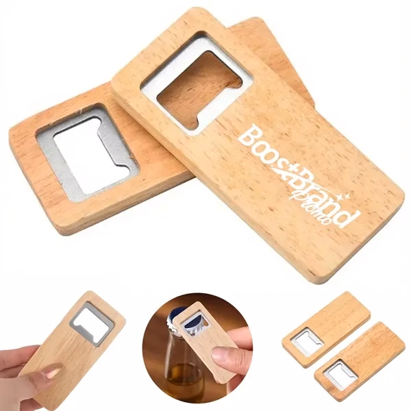 Custom Natural Wood Bottle Opener with Metal Opener — Eco-Friendly Barware Tool