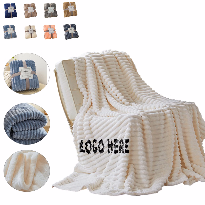 Ribbed Texture Soft Polyester Coral Fleece Throw