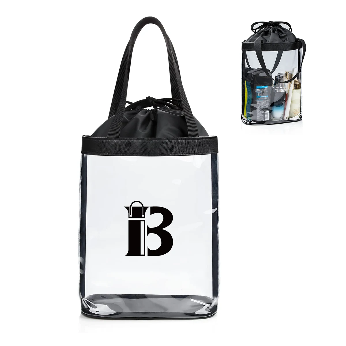 Clear Waterproof Cosmetic Cylinder bucket Drawstring Bag 1