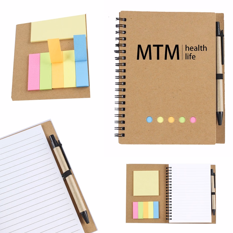 Lined Spiral Notebook w/ Pen Sticky Notes