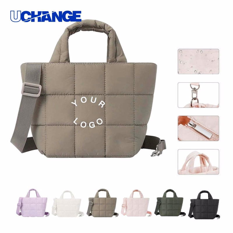 Fluffy Quilted Casual Shoulder Bag with Soft Nylon Purse
