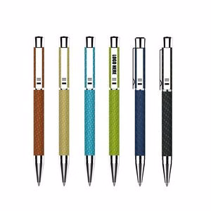 Weaved Texture PU Leather Barrel Metal Pen