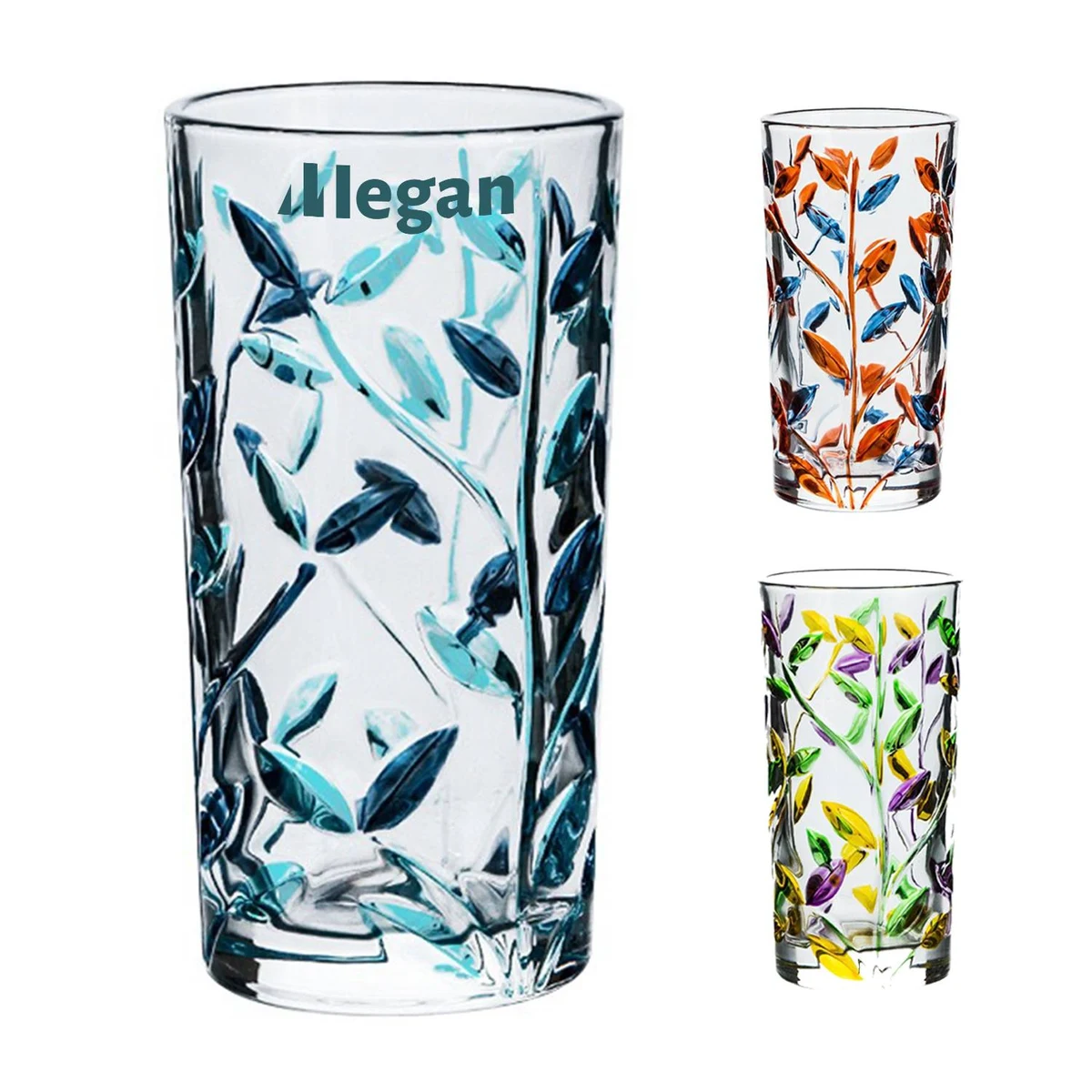 11oz Painted Leaf Pattern Glass Cup 1