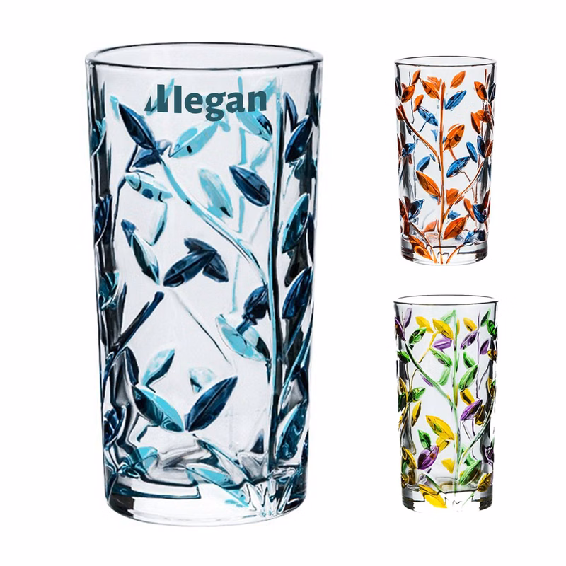 11oz Painted Leaf Pattern Glass Cup
