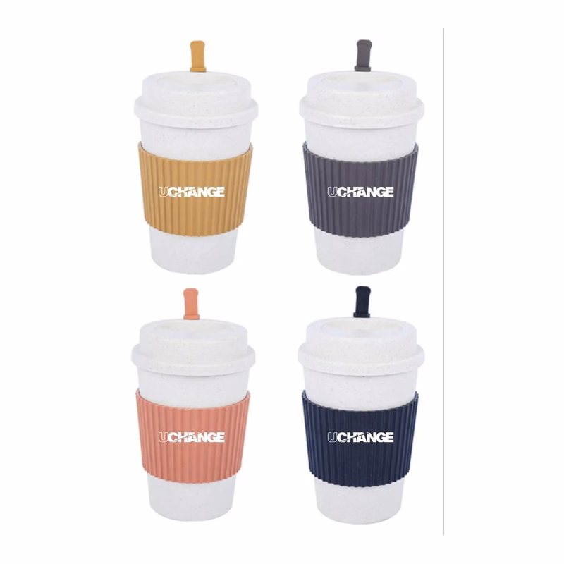 Wheat Straw Travel Mug With Lid And Silicone Sleeve