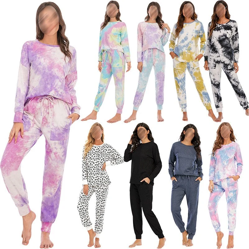 Women Tie Dye Pajama Sets Long Sleeve Tops And Pants 1