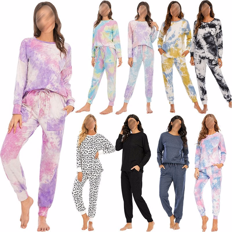 Women Tie Dye Pajama Sets Long Sleeve Tops And Pants