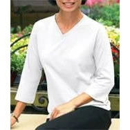 Embroidered LAT Ladies V-Neck 3/4 Sleeve White T-shirt 1