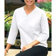 Embroidered LAT Ladies V-Neck 3/4 Sleeve White T-shirt