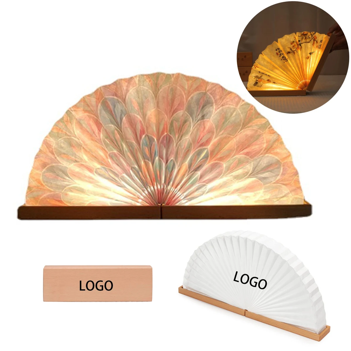 Wooden Fan LED Night Light Book Light Creative Gift 1