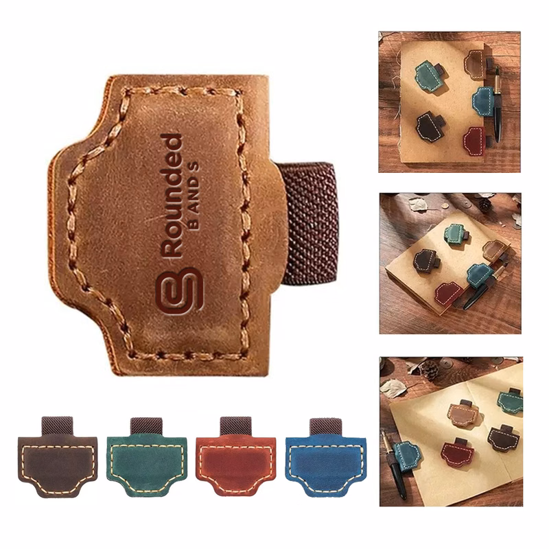 Leather Magnetic Bookmark With Pen Holder