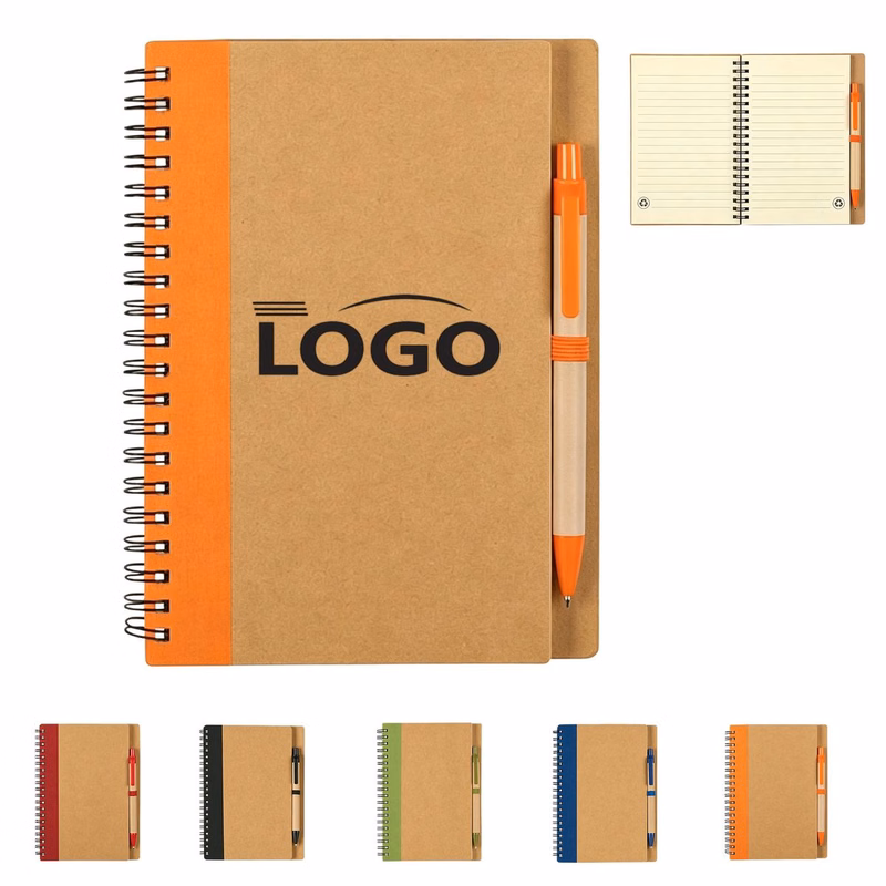 Kraft Two-ColorSpiral Notebook W/Pen