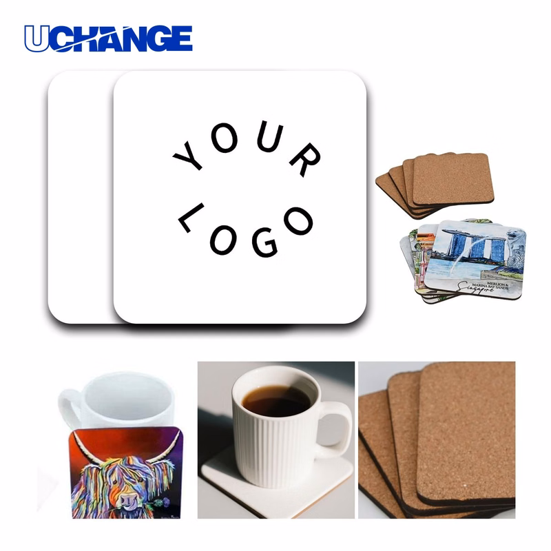 Ceramic Absorbent Coaster with Cork Base 4" x 4" x 1.6" Full Color Design