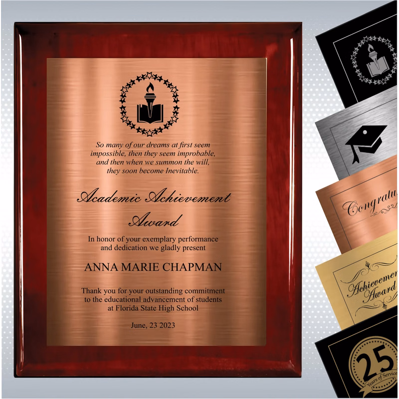 Rosewood Piano Finish Wood Plaque Academic Achievement