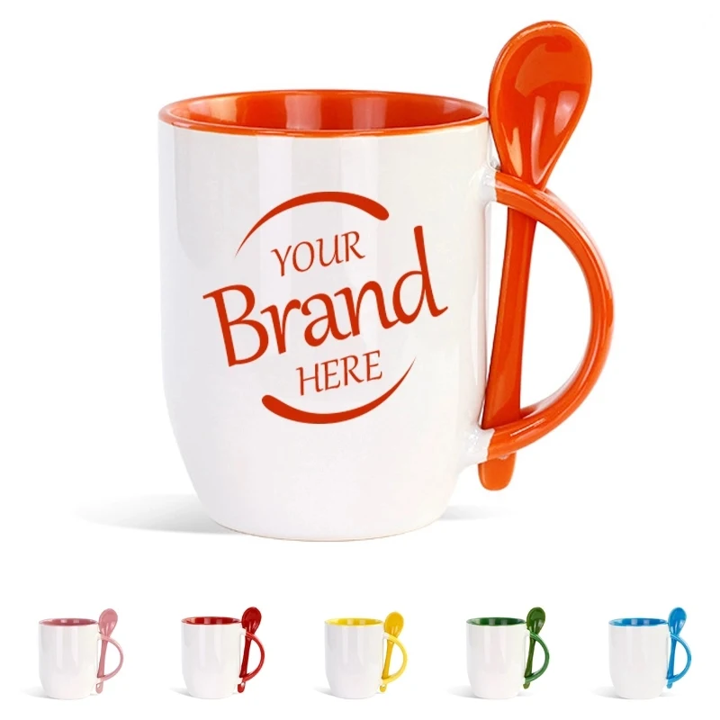 Two-Tone Ceramic Coffee Mugs With Spoon 1