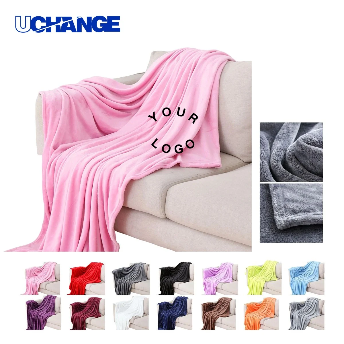 Polyester Fleece Blanket Throw with Custom Patch 1