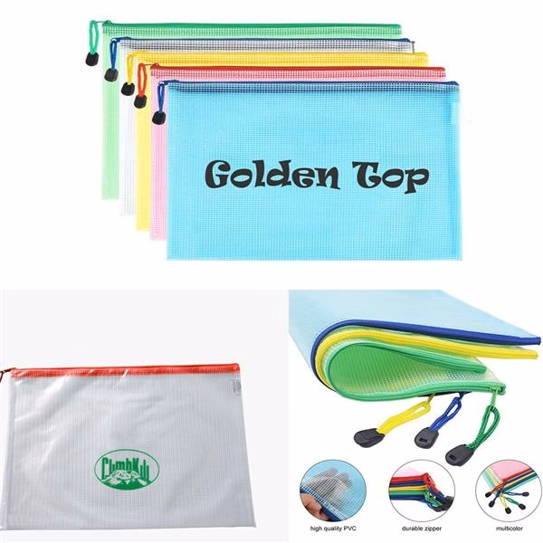 Plastic Mesh Zipper Pouch Document Bag