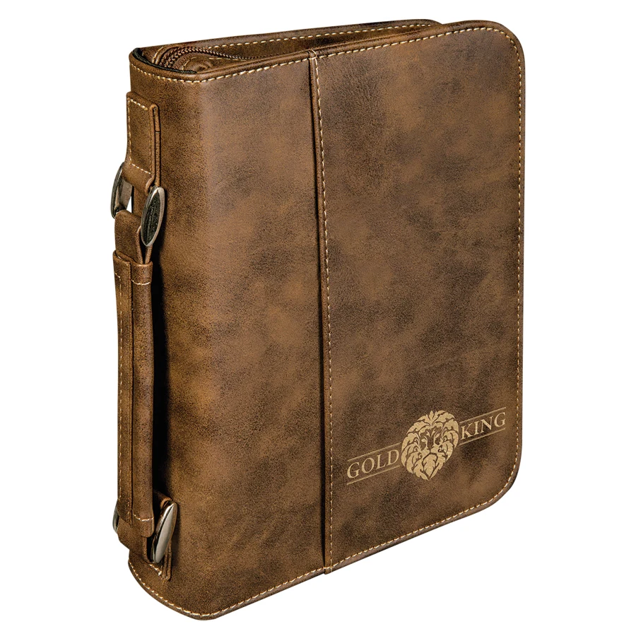 6 3/4" x 9 1/4" Rustic/Gold Leatherette Book/Bible Cover with Handle & Zipper 1