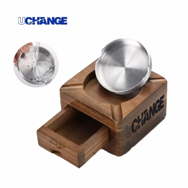 Wooden Cigar Ashtray With Drawer And Removable Tray