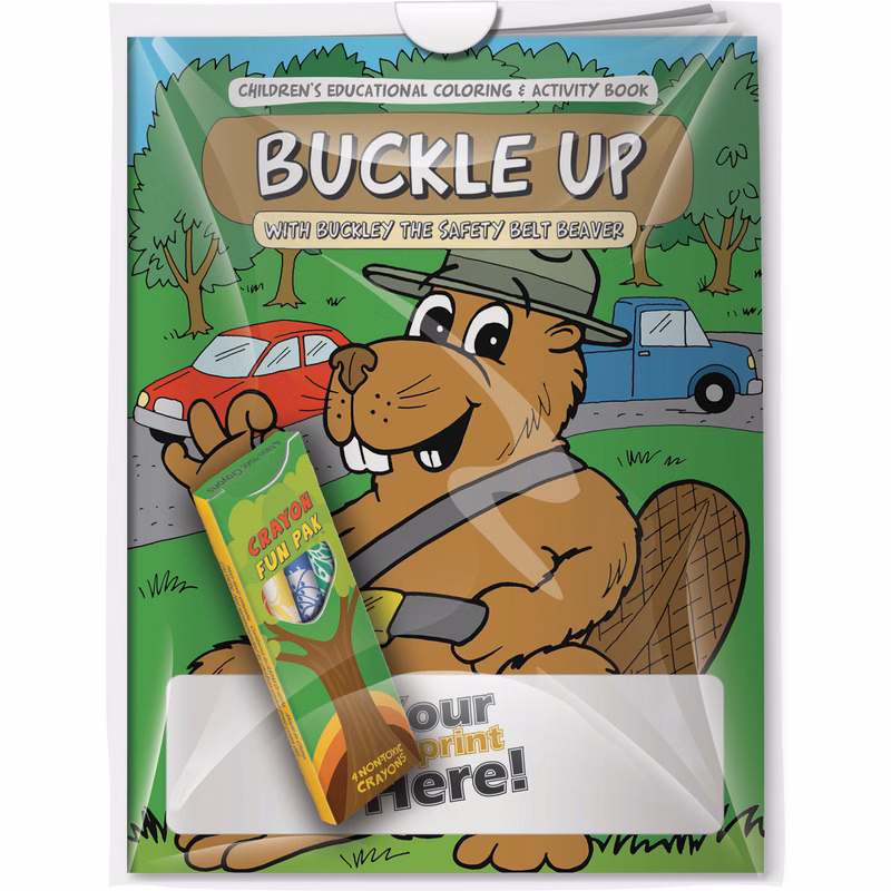 Combo Pack - CB1030 Coloring Book & 4-Pack of Crayons (Imprinted) in a Poly Bag