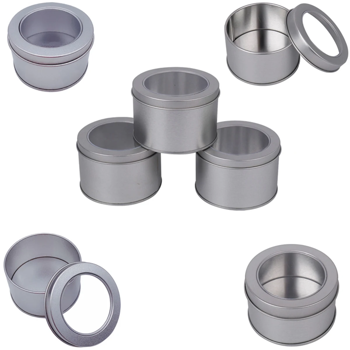 Round Tinplate Box Containers with PVC Clear Top Window 1