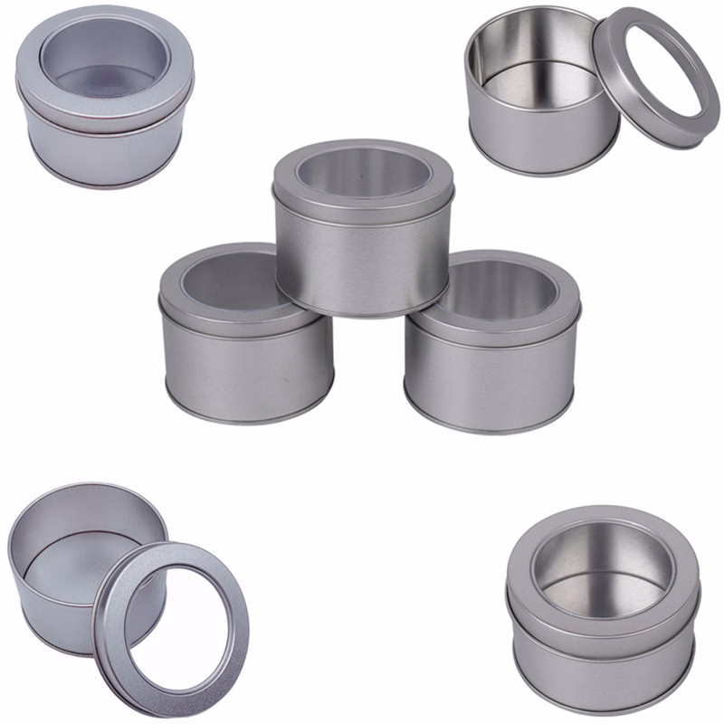 Round Tinplate Box Containers with PVC Clear Top Window