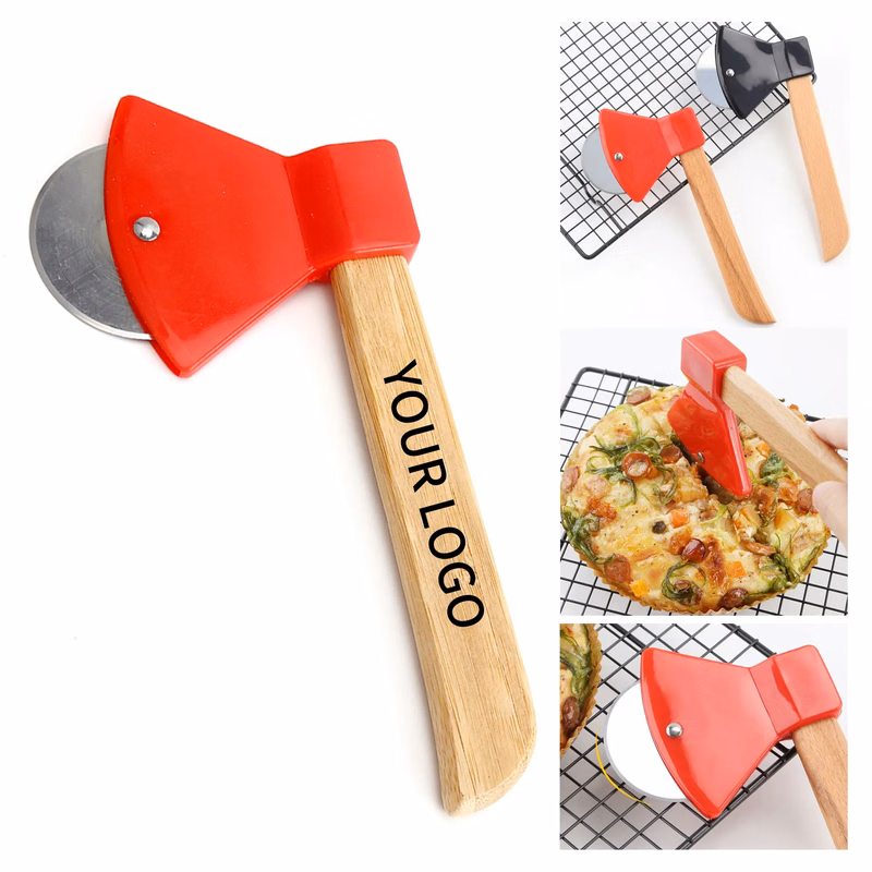 Axe-Shaped Pizza Cutter with Bamboo Handle