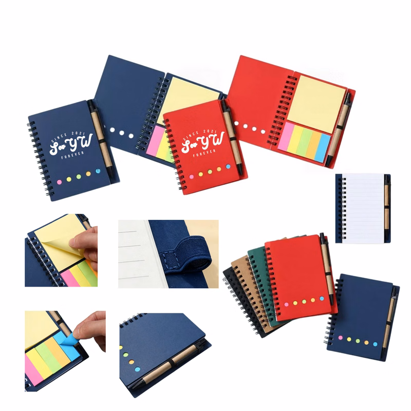 Coil Bound Notebook With Ballpoint Pen & Adhesive Notes