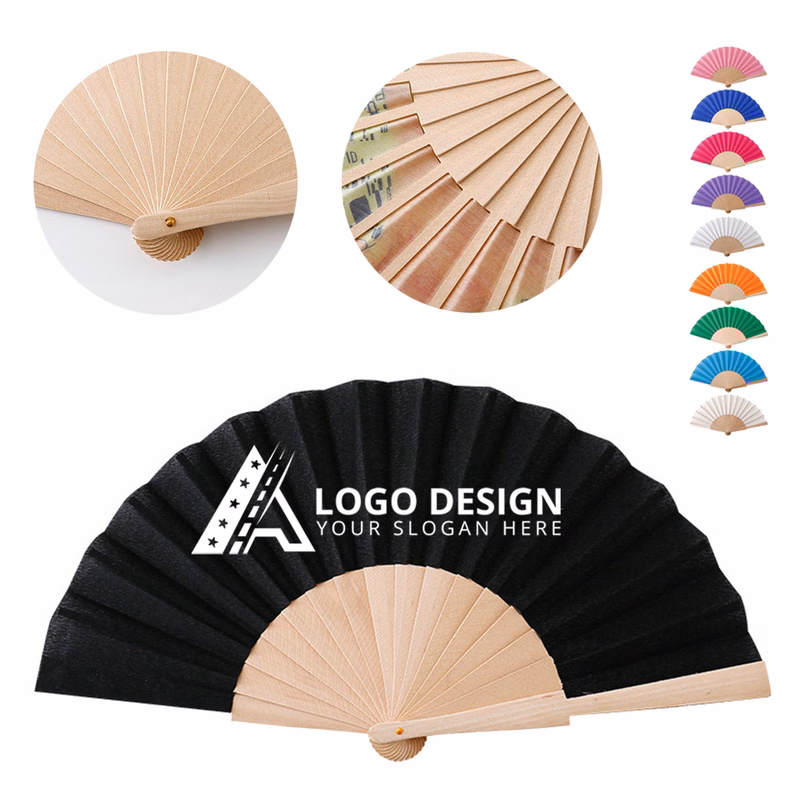 Customizable Wooden Foldable Hand Fan With Polyester-Cotton Surface