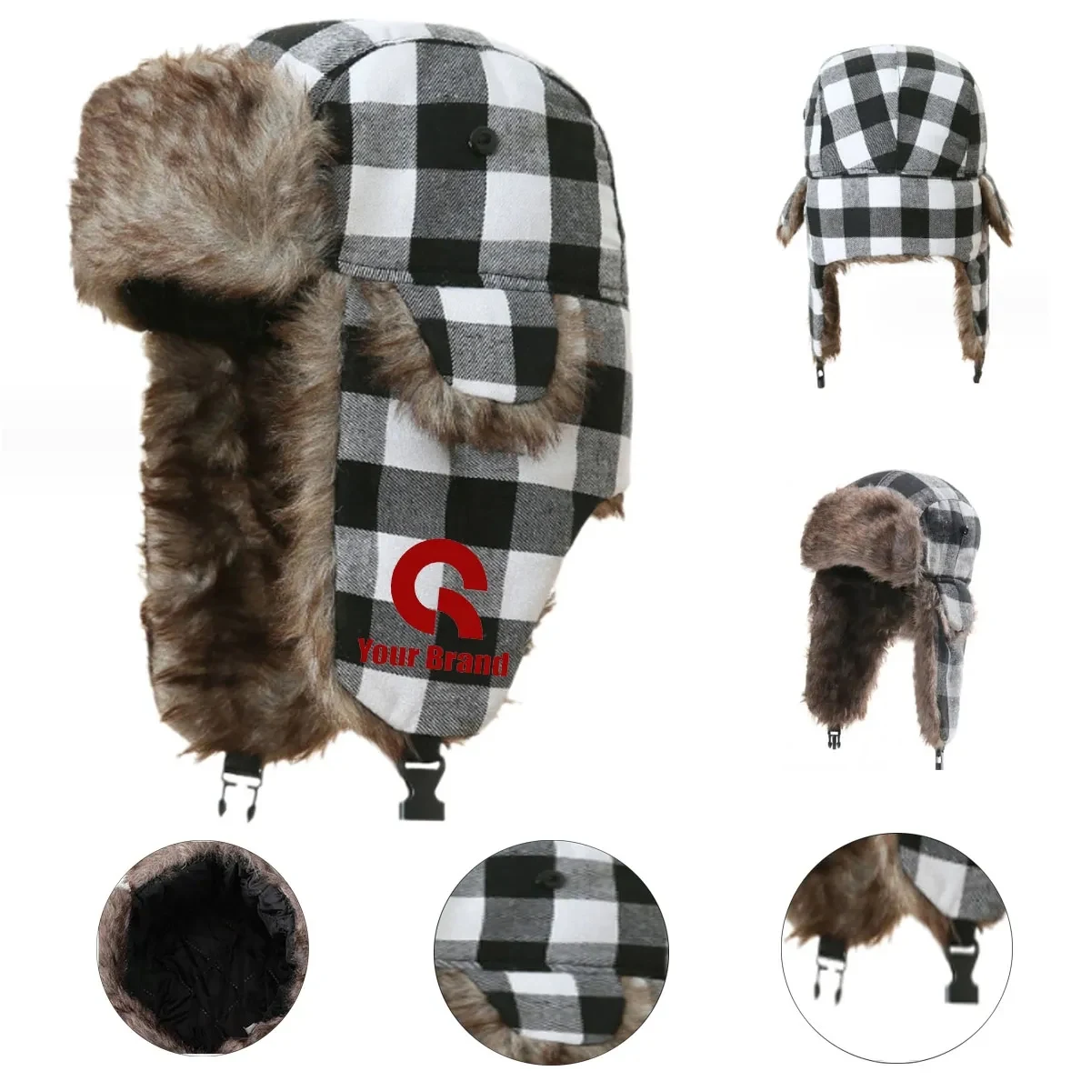 WarmThick Winter Windproof Unisex Plaid Trapper Hat 1
