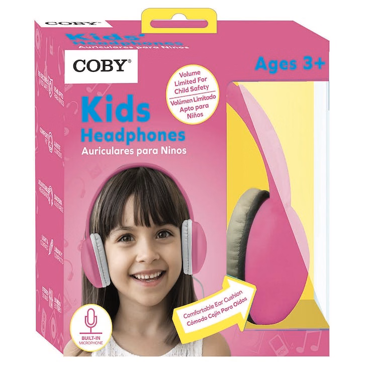 COBY Volume-Safe Kids' Headphones - Pink Ages 3+