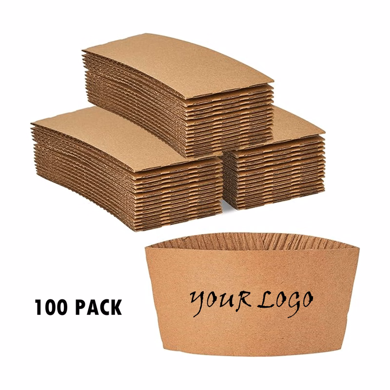 100 Pcs 8 oz Kraft Paper Coffee Cup Sleeves