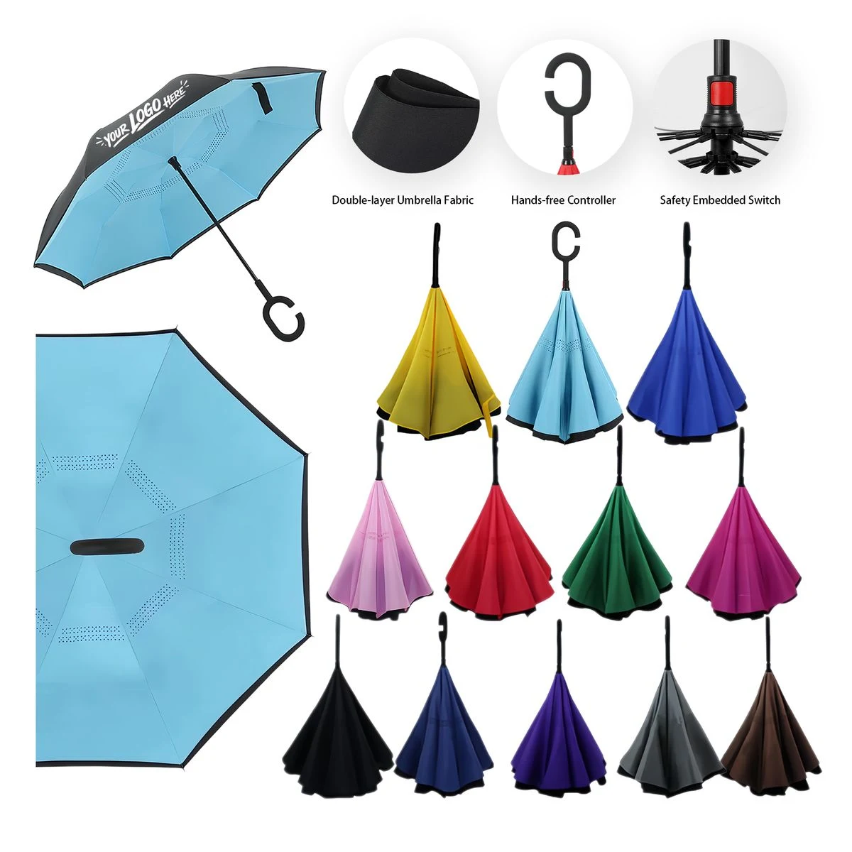 Inverted Golf Umbrella C Handle Windproof Double Layer 1